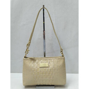 Brahmin Beige Patent Leather Crocodile Embossed Zipper Shoulder Bag